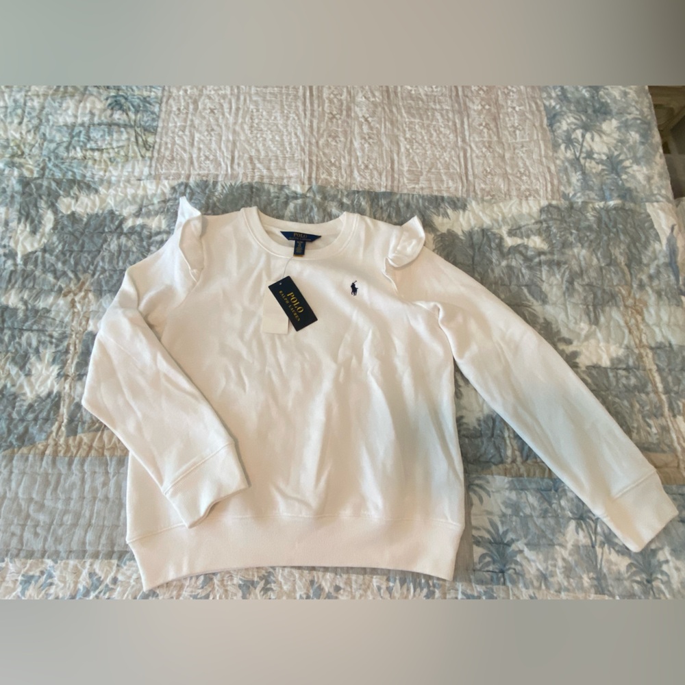 White ruffle polo sweatshirt